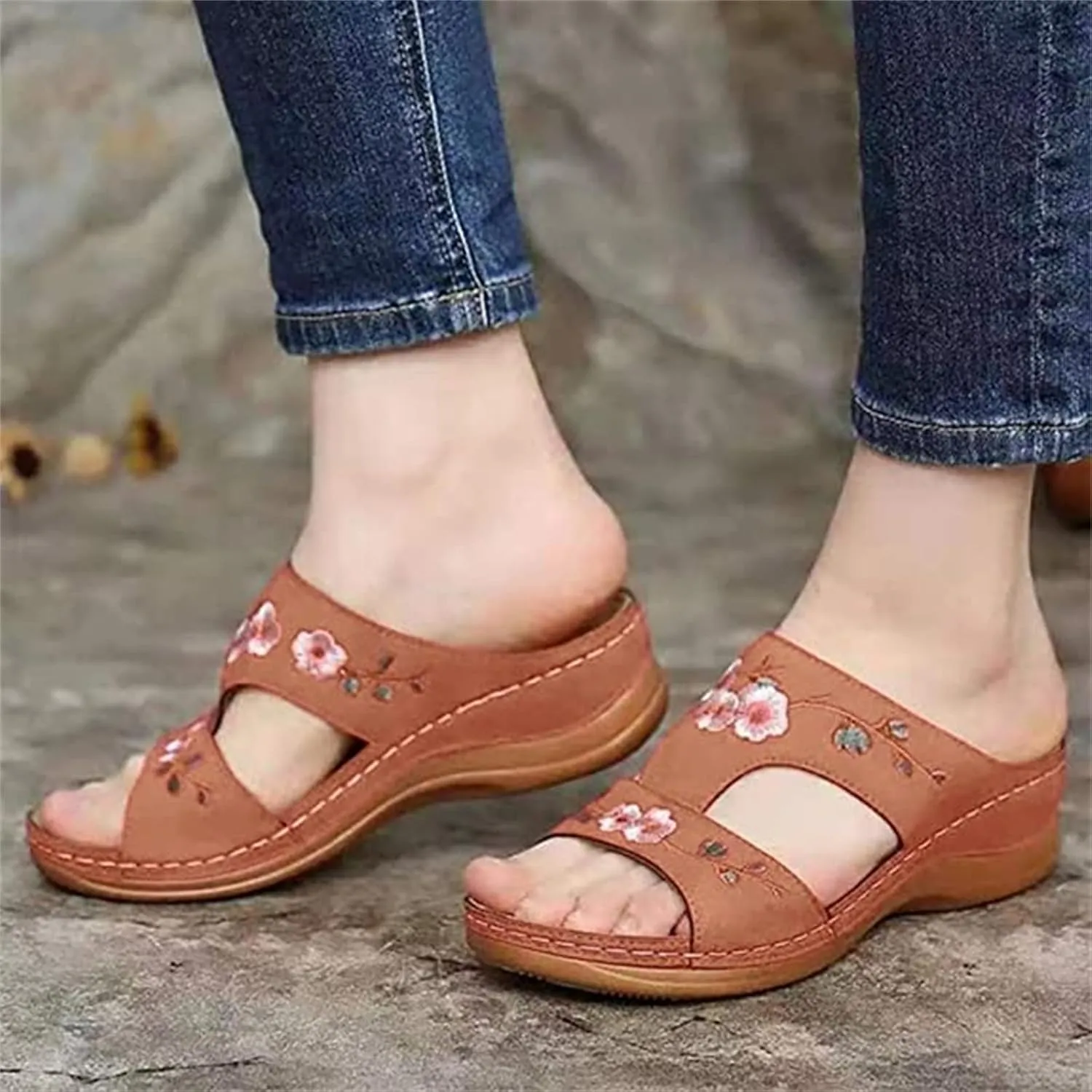 Ladmiple Sandals Women 2023 Fashion Floral Orthopedic Flip Flops with Arch Support Slippers Casual Roman Open Toe Shoes