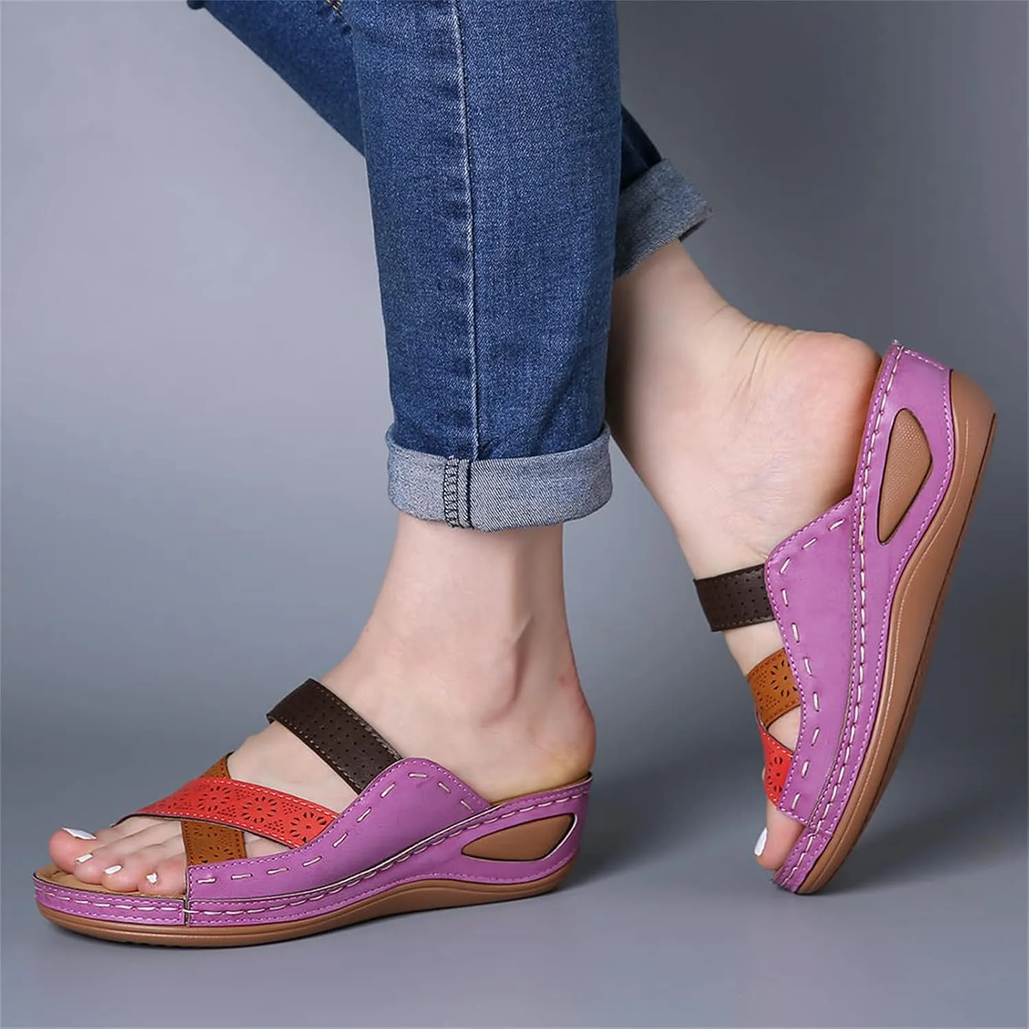 Ladmiple Womens Sandals Comfortable Slides Orthotic Flip Flops Open Toe Arch Support Dressy Summer Orthopedic Slippers