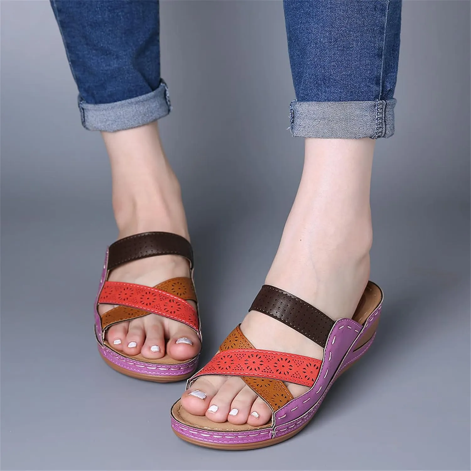 Ladmiple Womens Sandals Comfortable Slides Orthotic Flip Flops Open Toe Arch Support Dressy Summer Orthopedic Slippers