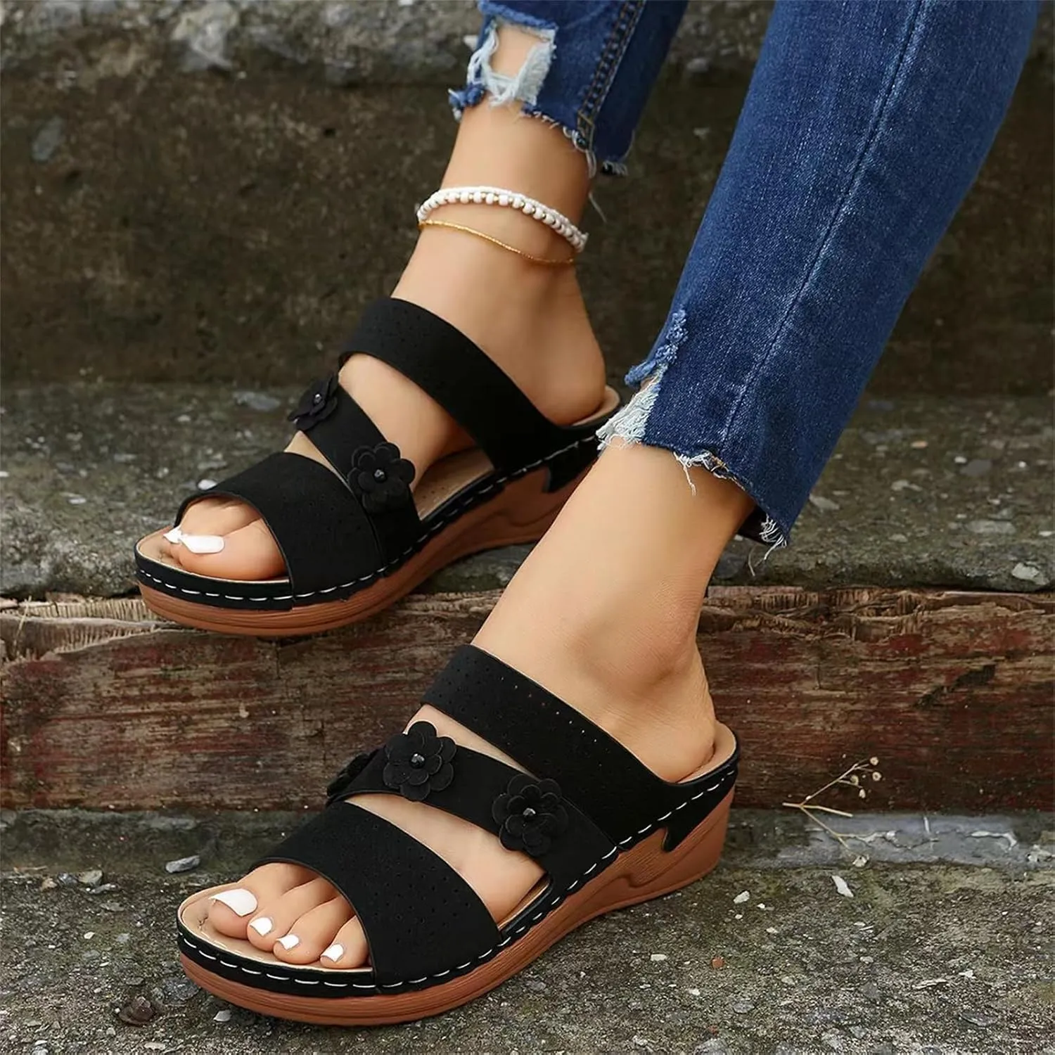 Ladmiple Womens Sandals Dressy Flat Arch Support Orthopedic Slides for Plantar Fasciitis Comfort Summer Orthotic Flip Flops