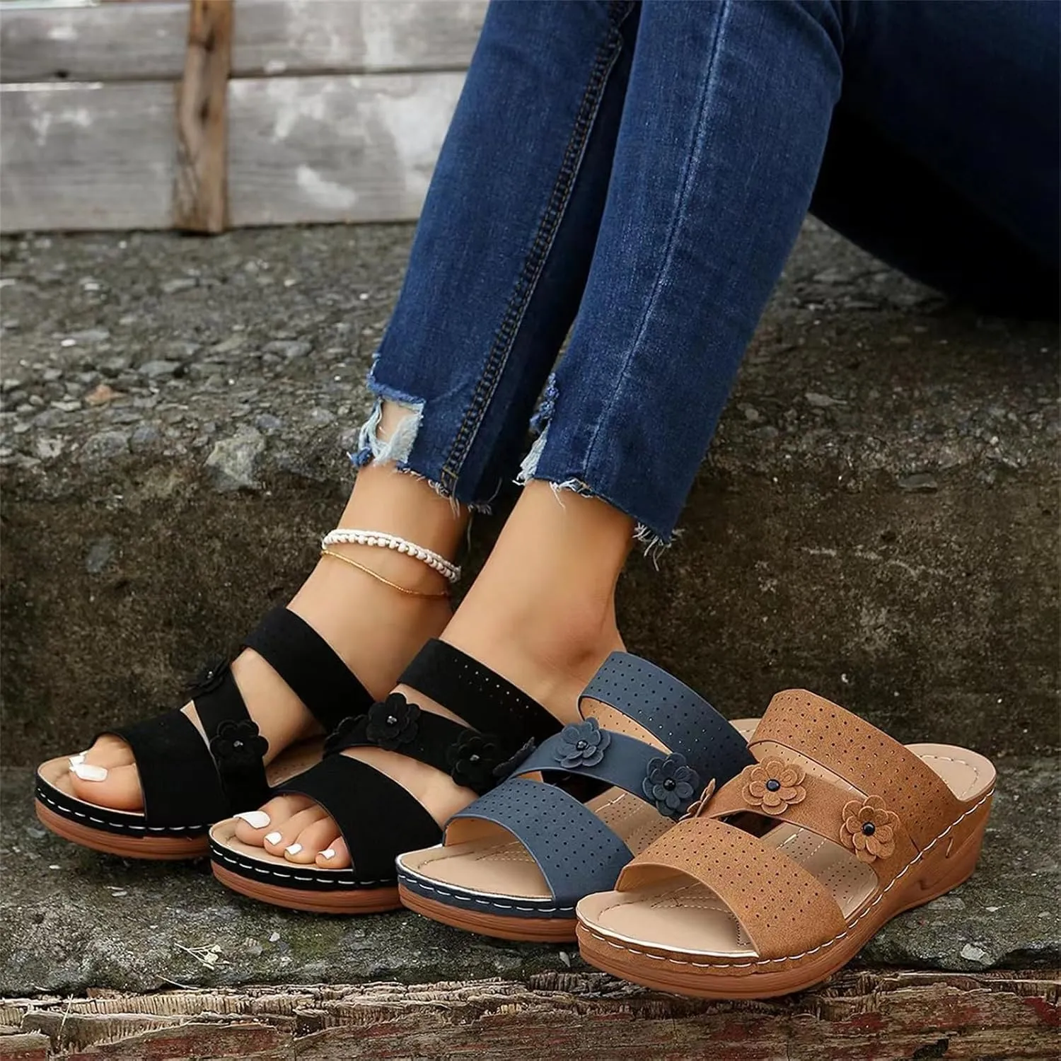Ladmiple Womens Sandals Dressy Flat Arch Support Orthopedic Slides for Plantar Fasciitis Comfort Summer Orthotic Flip Flops