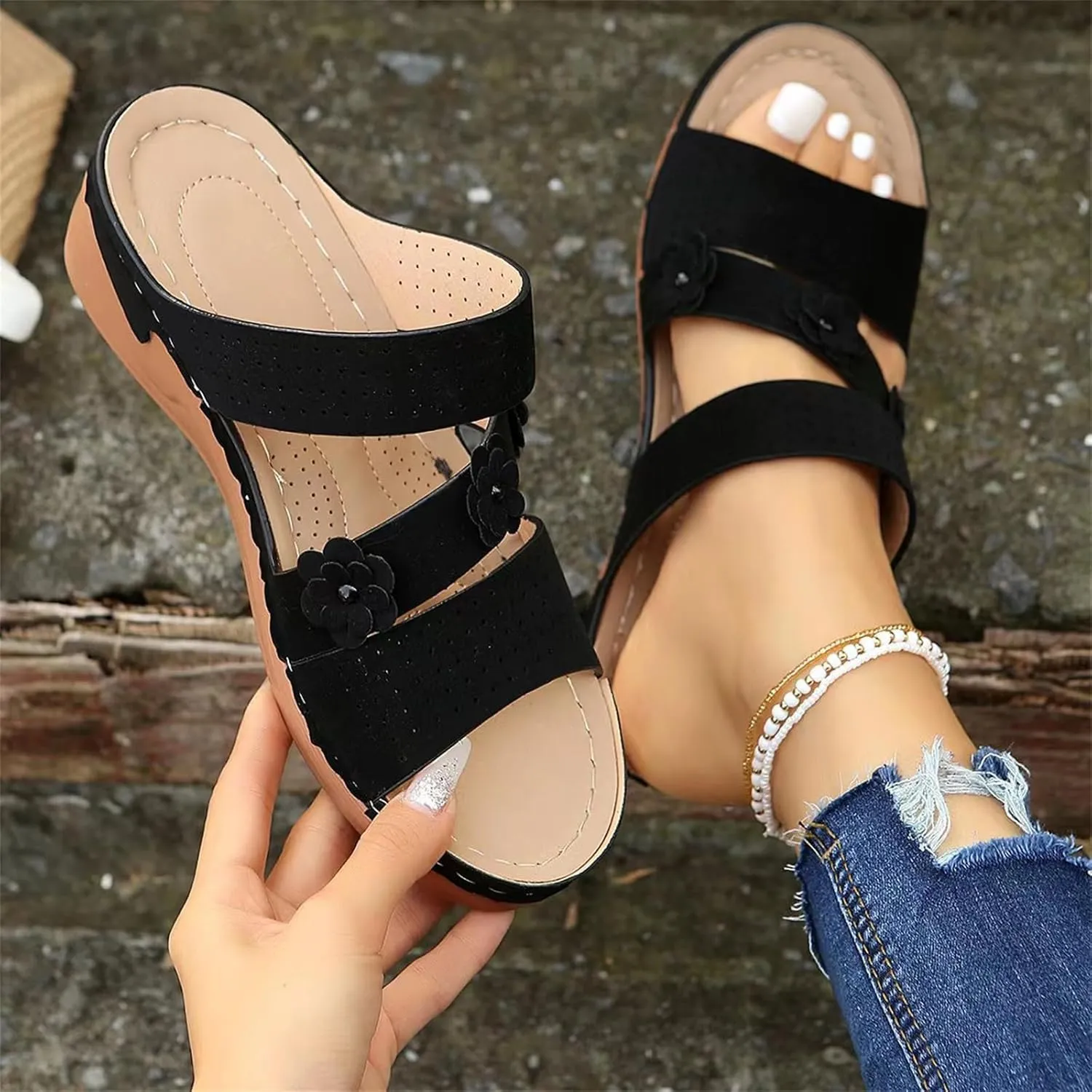 Ladmiple Womens Sandals Dressy Flat Arch Support Orthopedic Slides for Plantar Fasciitis Comfort Summer Orthotic Flip Flops