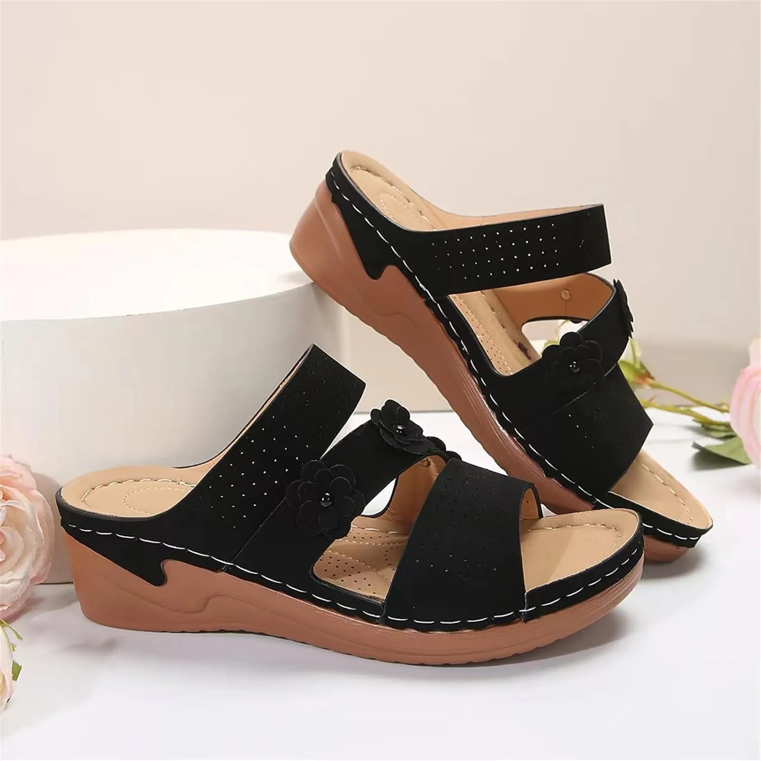 Ladmiple Womens Sandals Dressy Flat Arch Support Orthopedic Slides for Plantar Fasciitis Comfort Summer Orthotic Flip Flops