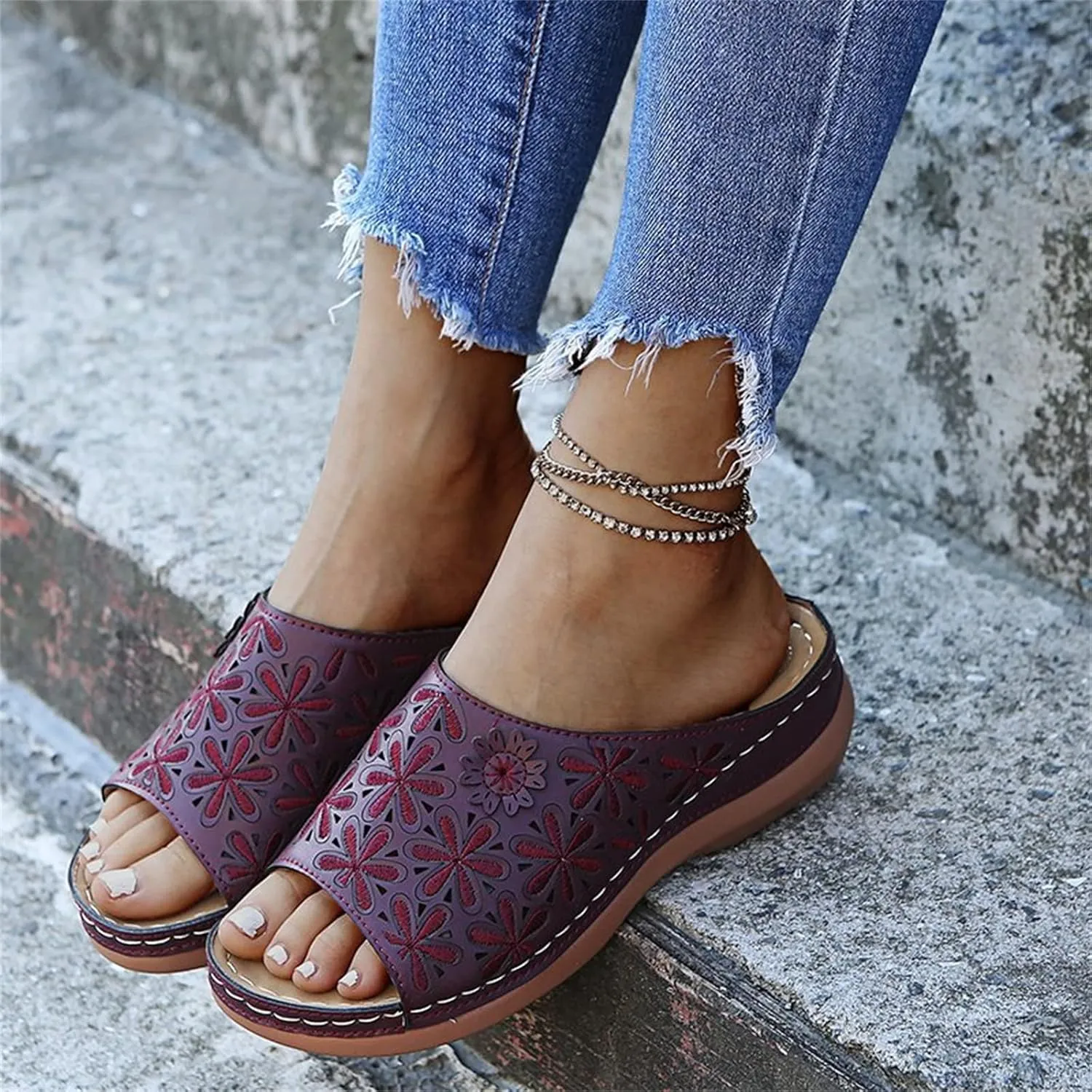 Ladmiple Women's Sandals Dressy Wedge Arch Support Orthopedic Flip Flops Soft Summer Beach Shoes Comfortable Orthotic Slides