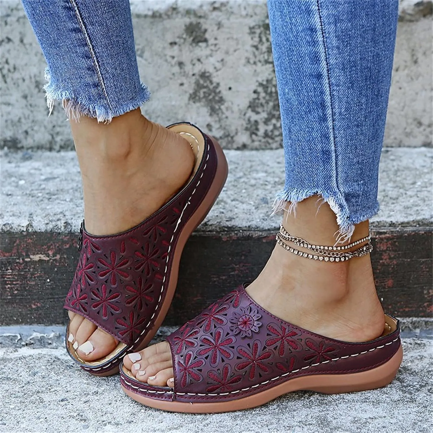 Ladmiple Women's Sandals Dressy Wedge Arch Support Orthopedic Flip Flops Soft Summer Beach Shoes Comfortable Orthotic Slides