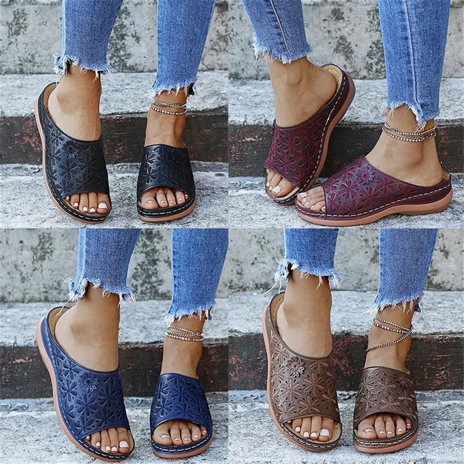 Ladmiple Women's Sandals Dressy Wedge Arch Support Orthopedic Flip Flops Soft Summer Beach Shoes Comfortable Orthotic Slides