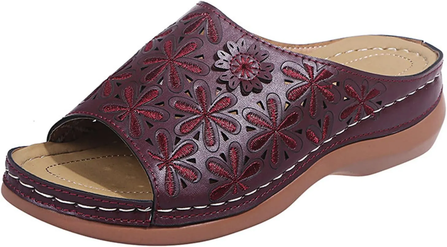 Ladmiple Women's Sandals Dressy Wedge Arch Support Orthopedic Flip Flops Soft Summer Beach Shoes Comfortable Orthotic Slides