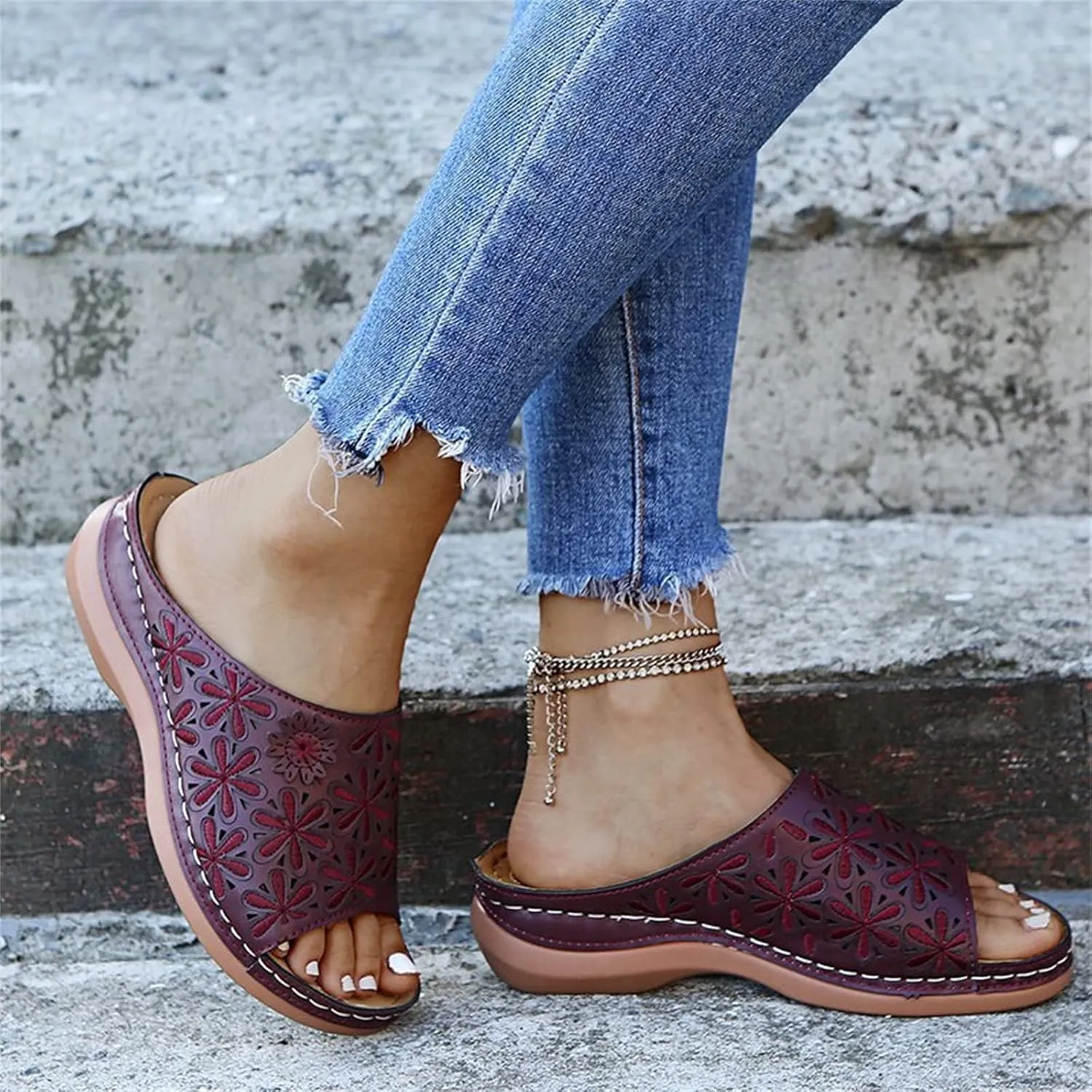Ladmiple Women's Sandals Dressy Wedge Arch Support Orthopedic Flip Flops Soft Summer Beach Shoes Comfortable Orthotic Slides