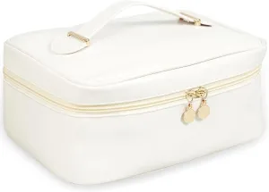 Large Waterproof Travel Toiletry Makeup Bag Organizer for Women, Portable Large Capacity with Multiple Partitions, Skin Care Bag Teen Girl Gifts Trendy Stuff (White)