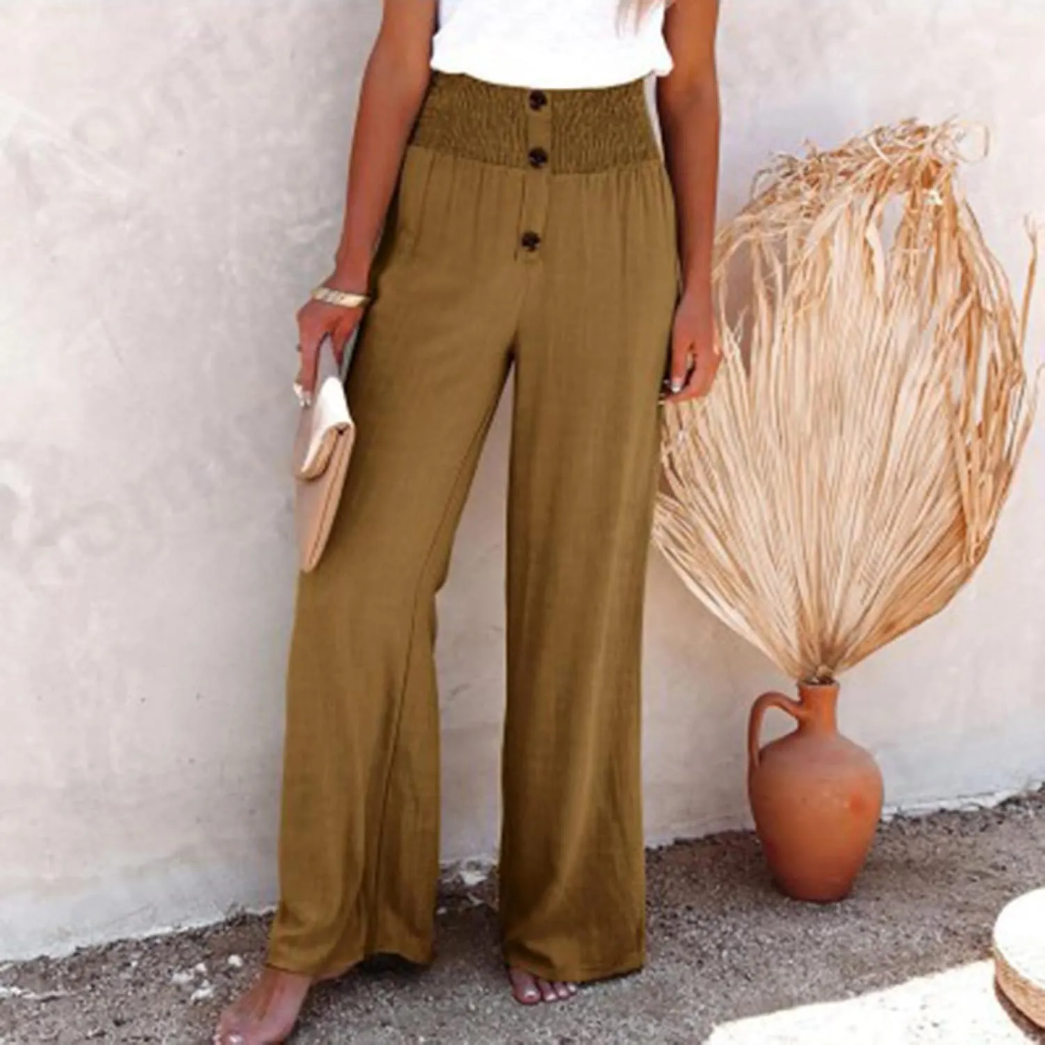 Lastesso Wide Leg Pants Woman Cotton Linen Summer Palazzo Pants Trendy High Waisted Palazzo Trousers Lightweight Boho Clothes