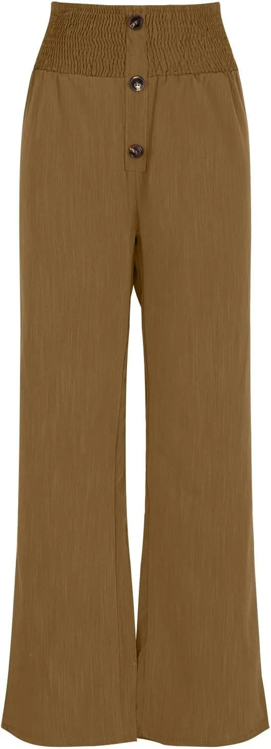 Lastesso Wide Leg Pants Woman Cotton Linen Summer Palazzo Pants Trendy High Waisted Palazzo Trousers Lightweight Boho Clothes