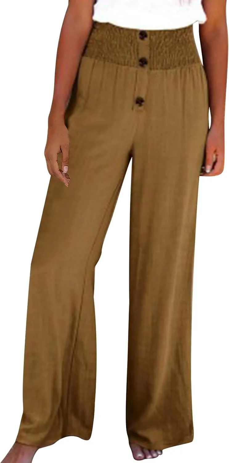 Lastesso Wide Leg Pants Woman Cotton Linen Summer Palazzo Pants Trendy High Waisted Palazzo Trousers Lightweight Boho Clothes