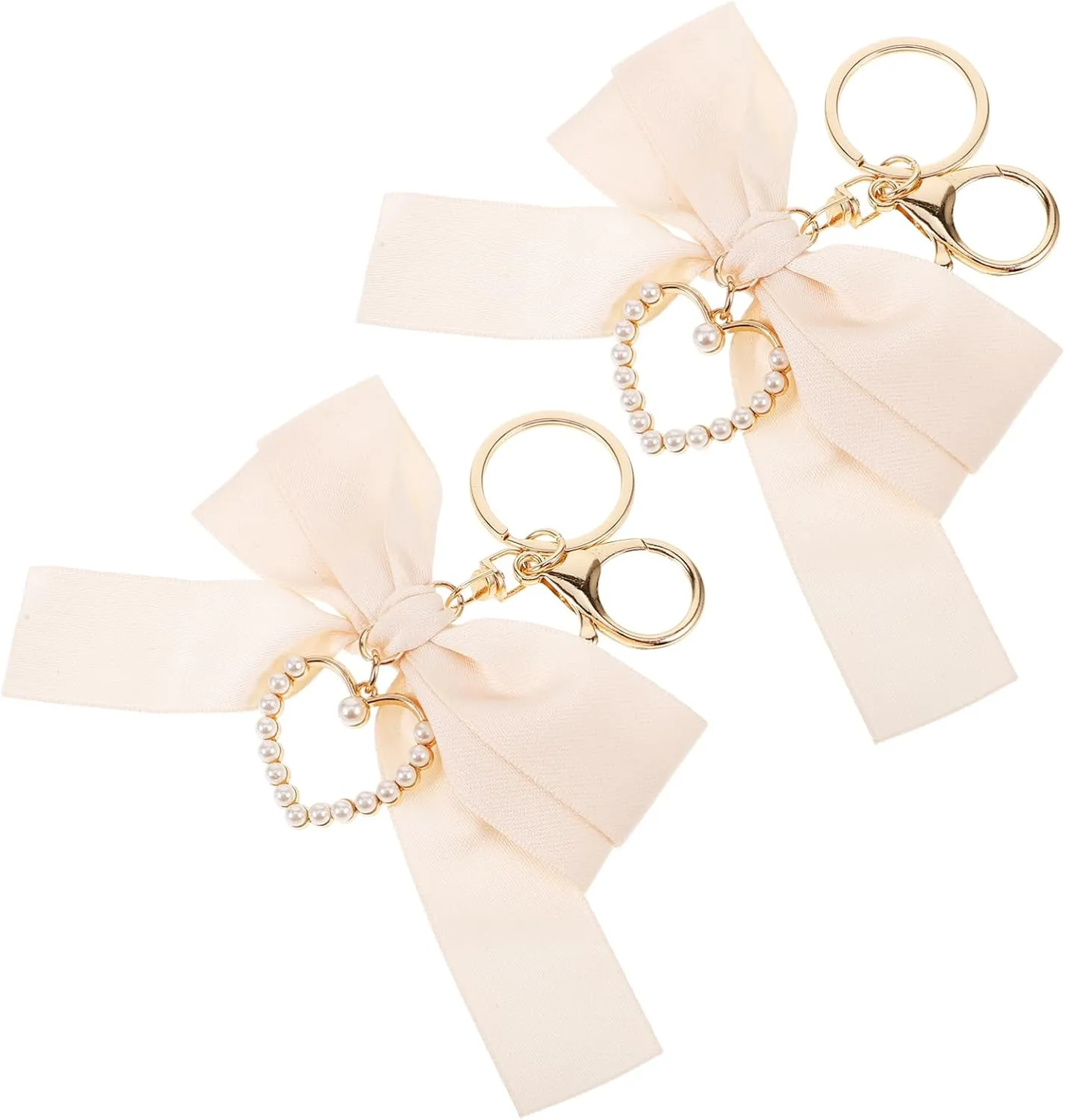 LIFKOME Cute Wristlet Keychain Charms Pearl Bow Keychain Car Key Chain Holder Beaded Trim