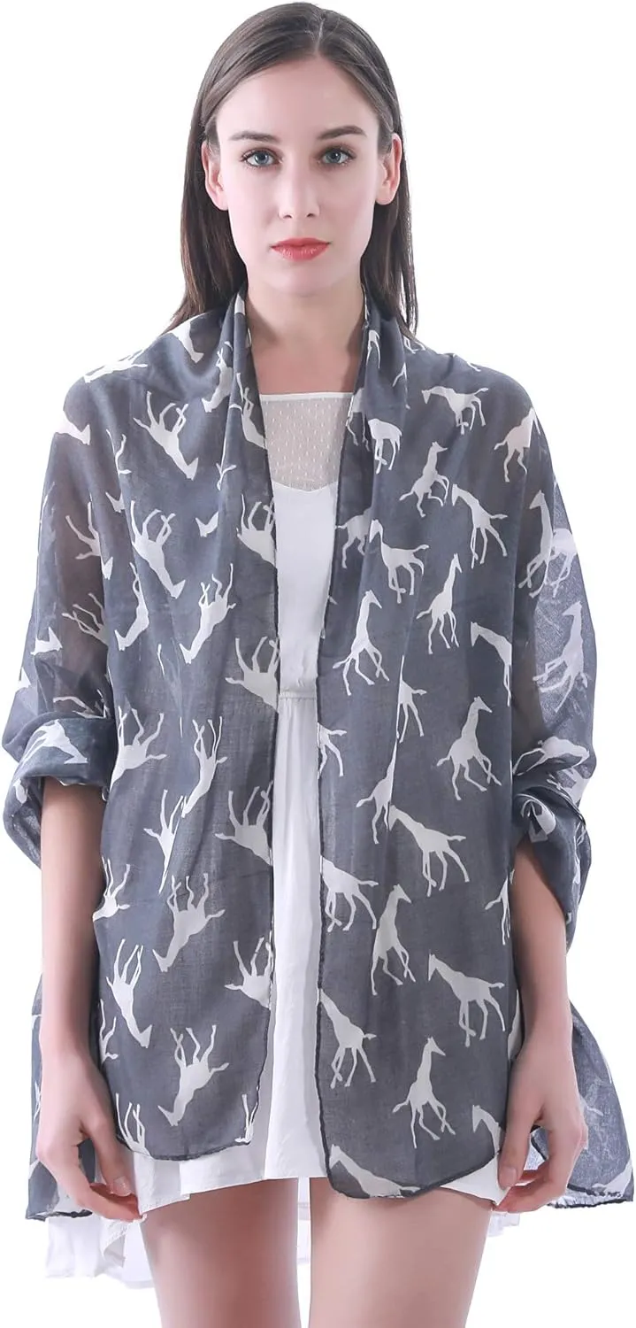 Lina & Lily Giraffe Animal Print Women's Scarf Shawl Wrap Lightweight for All Seasons