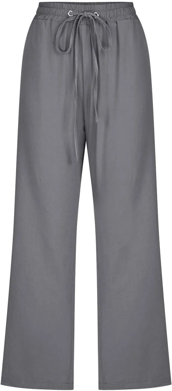 Linen Pants Women Drawstring Elastic Waist Capri Pants for Women Casual Summer 2025 Straight Leg Loose Cropped Trouser