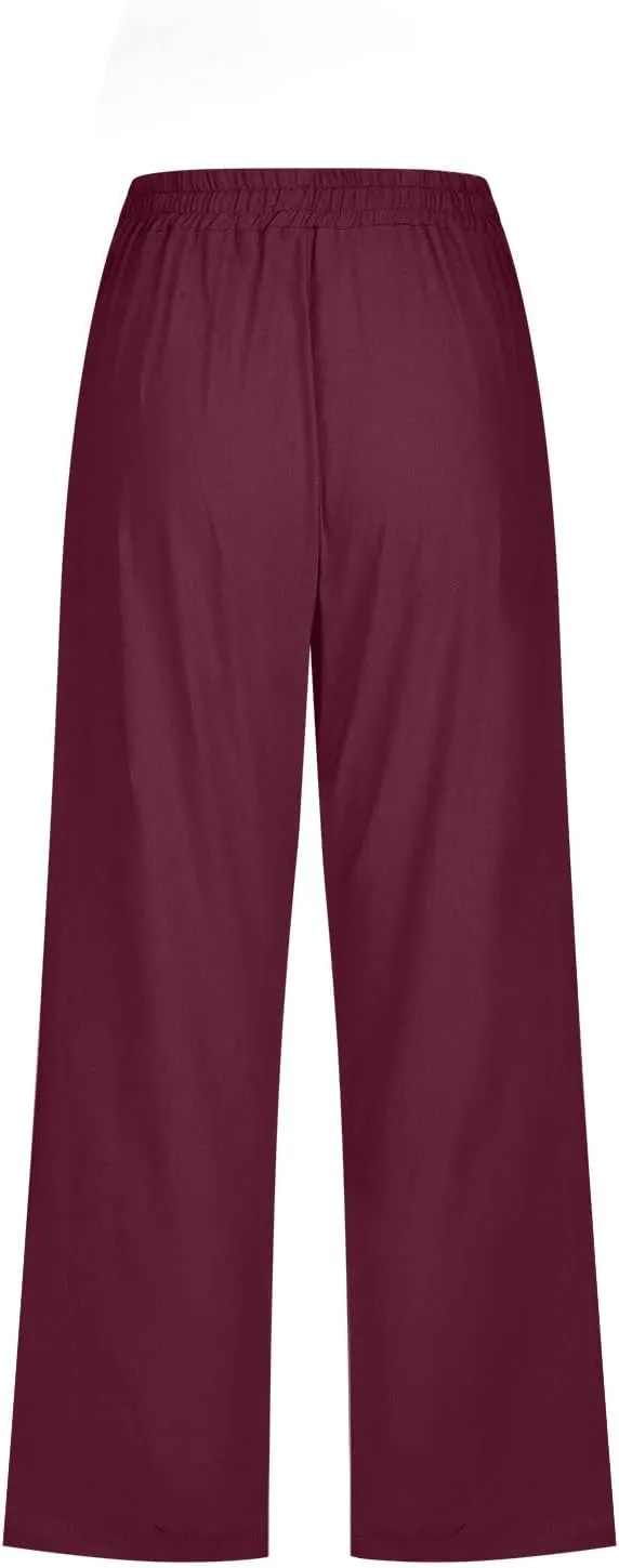Linen Pants Women Drawstring Elastic Waist Capri Pants for Women Casual Summer 2025 Straight Leg Loose Cropped Trouser