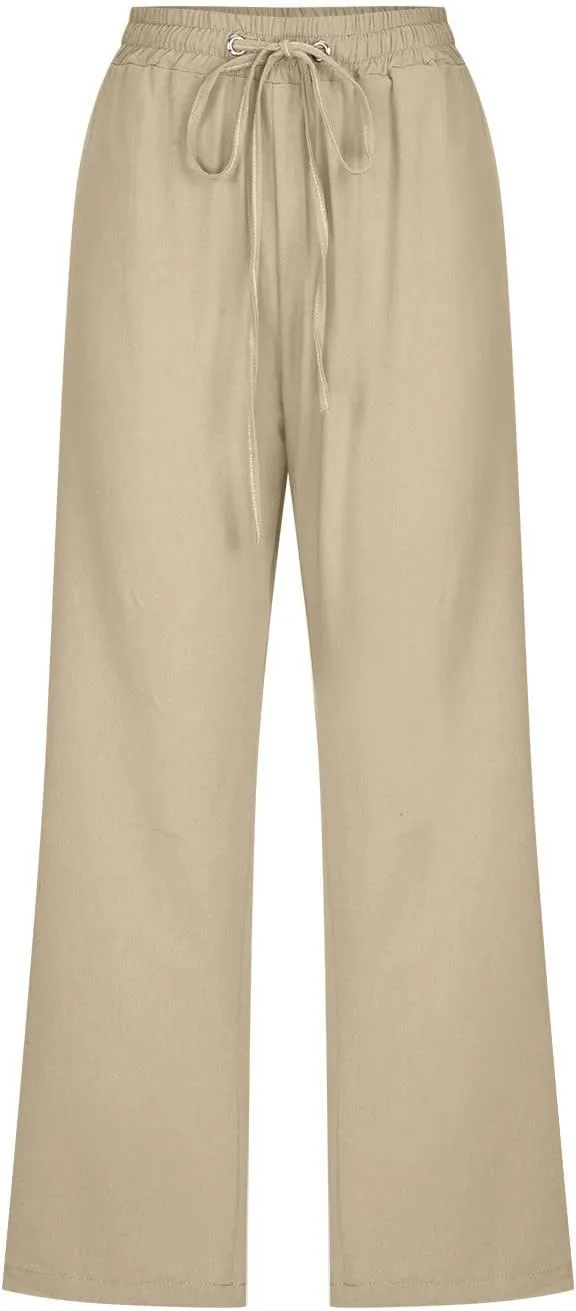 Linen Pants Women Drawstring Elastic Waist Capri Pants for Women Casual Summer 2025 Straight Leg Loose Cropped Trouser
