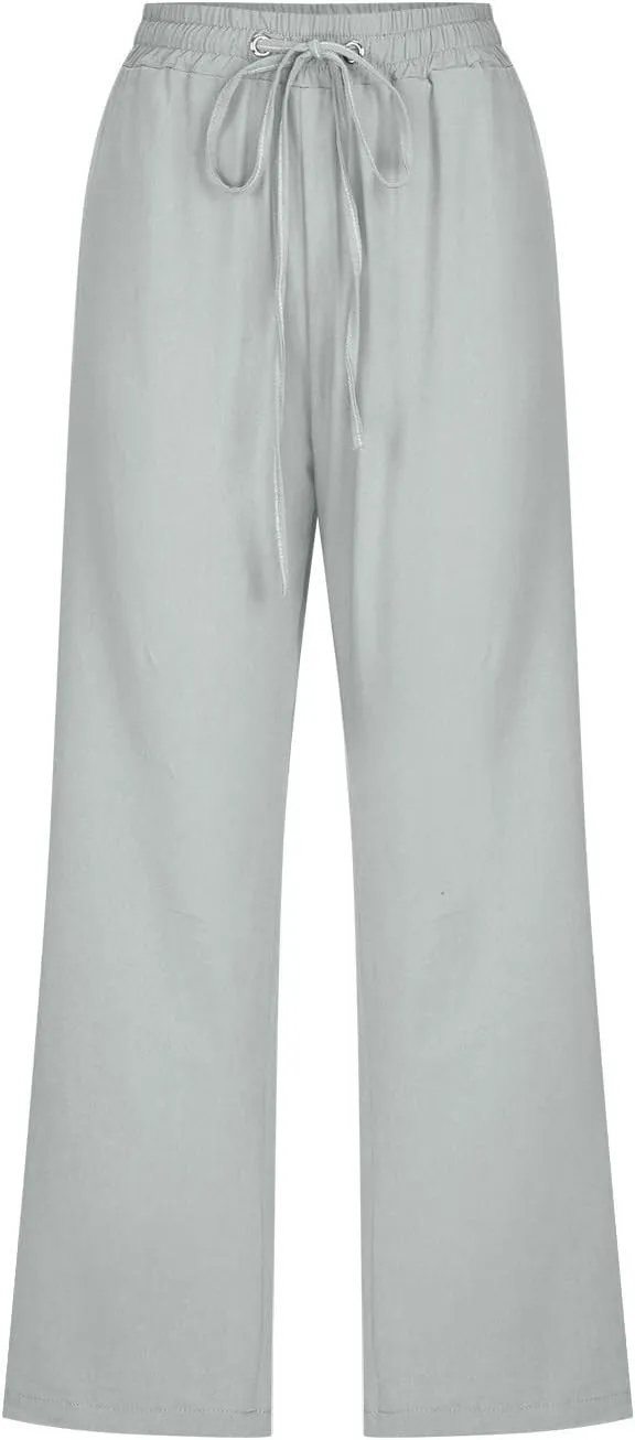 Linen Pants Women Drawstring Elastic Waist Capri Pants for Women Casual Summer 2025 Straight Leg Loose Cropped Trouser