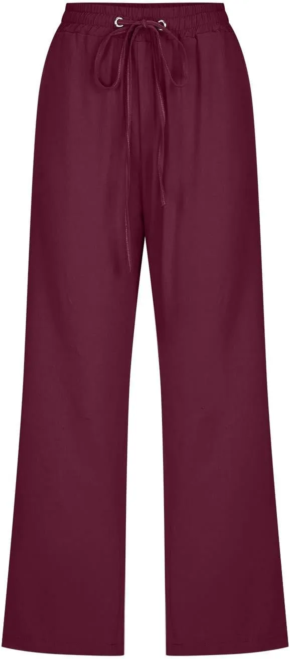 Linen Pants Women Drawstring Elastic Waist Capri Pants for Women Casual Summer 2025 Straight Leg Loose Cropped Trouser