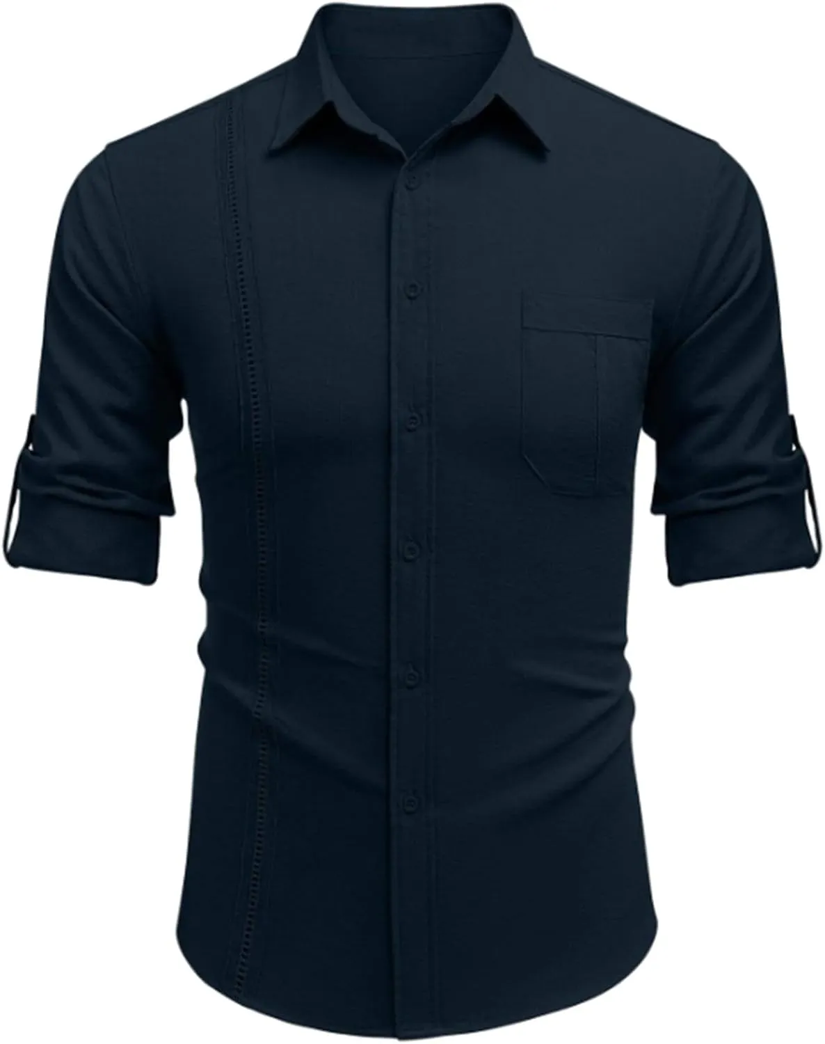 Linen Shirts for Men Casual Button Down Shirts Long Sleeve Textured Summer Beach Fashion Shirt with Pocket