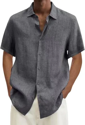 Linen Shirts for Men Short Sleeve Button Down Summer Casual Beach Top Lightweight Loose Sun Protection Fishing Shirt