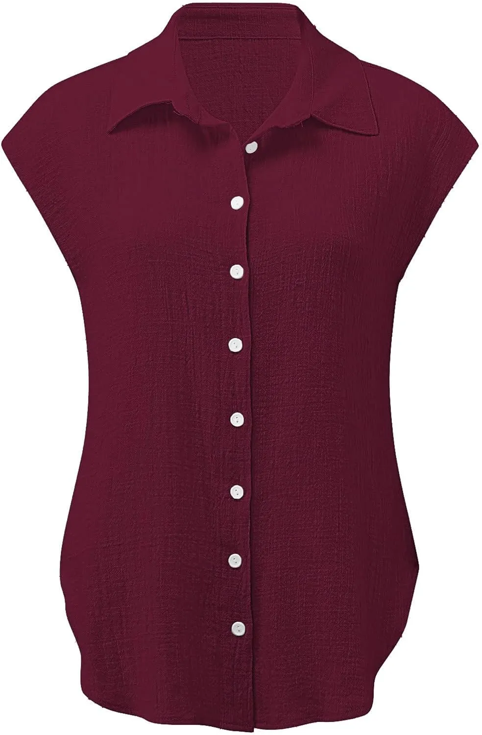 Linen Shirts for Women Summer Button Down Cap Sleeve Shirts Casual Loose Solid V Neck Tops Business Casual Blouses