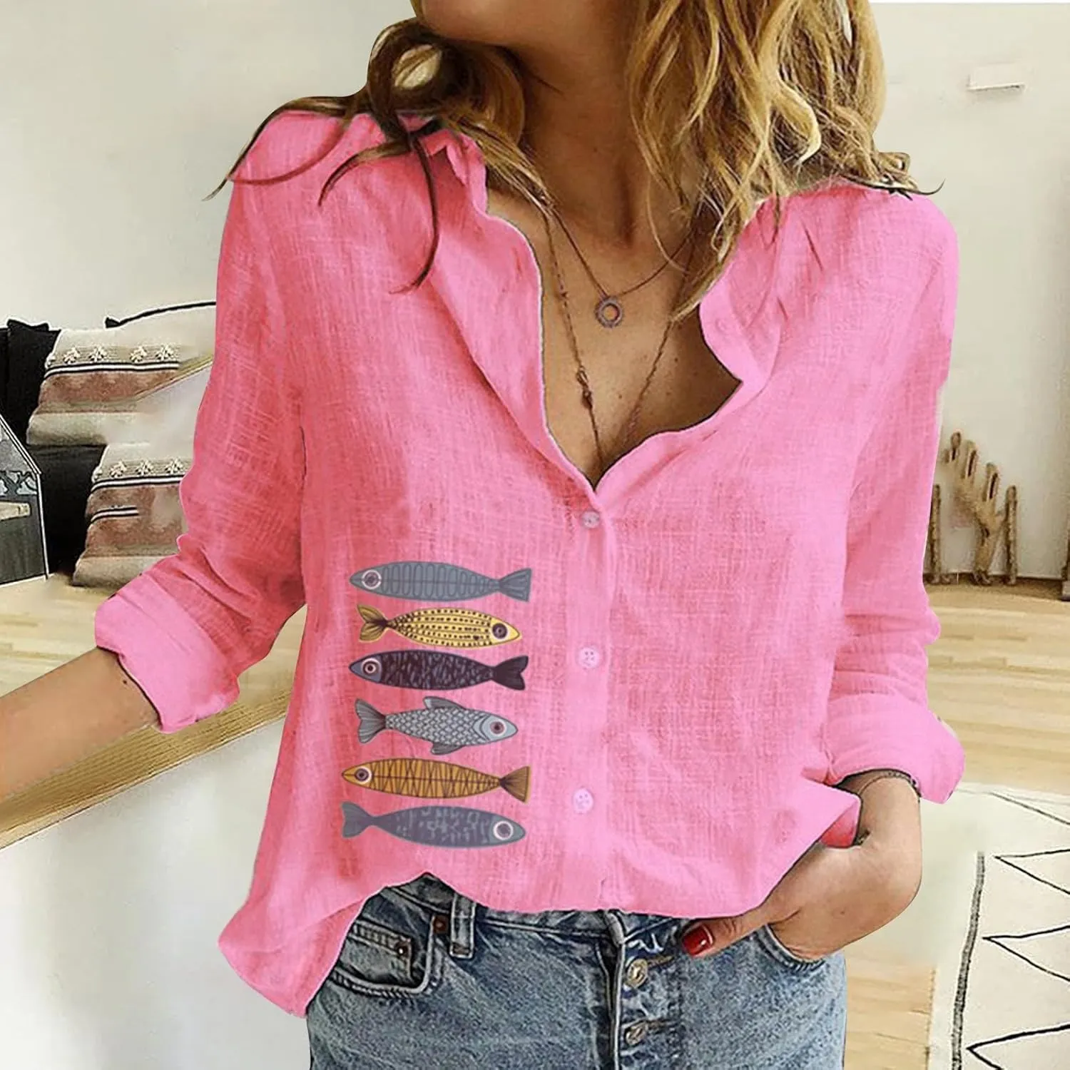 Linen Shirts for Women Summer Short Sleeve Relaxed Button Up Shirt Plus Size Summer Clothes Outfits 2024