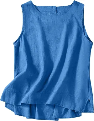 Linen Tank Tops for Women Loose Fit Cropped Slit Sleeveless Shirts Casual Basic Camisole Blouses 2025 Summer Tanks