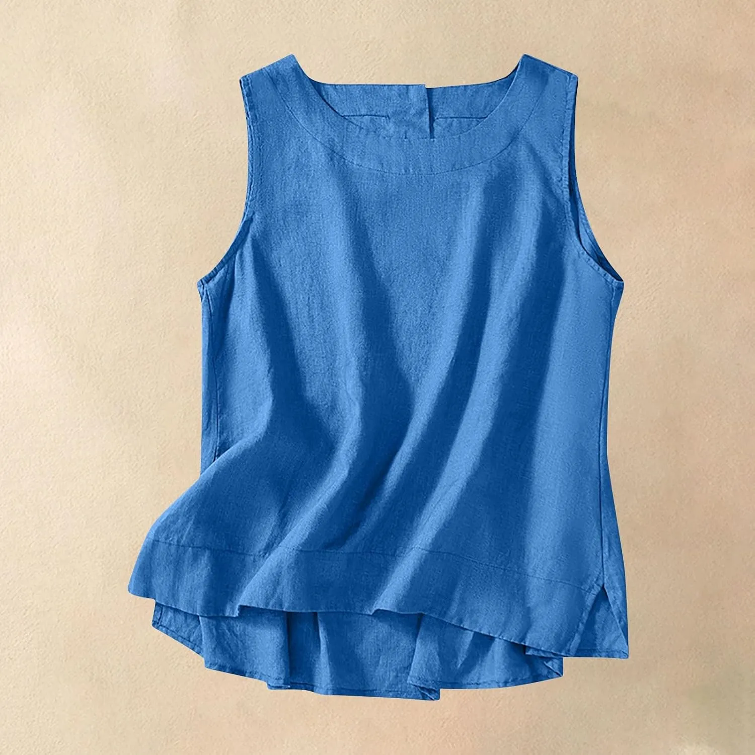 Linen Tank Tops for Women Loose Fit Cropped Slit Sleeveless Shirts Casual Basic Camisole Blouses 2025 Summer Tanks
