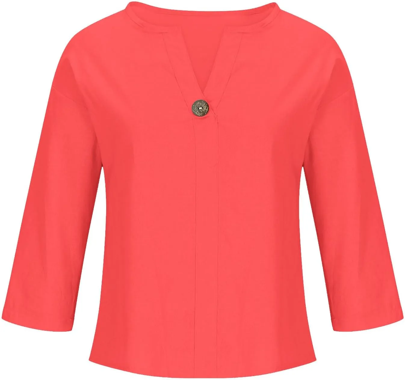 Linen Tops for Women 2025 Summer Trendy 3/4 Sleeve Cotton Linen Shirt Casual Button V Neck Tunic Blouses Plus Size