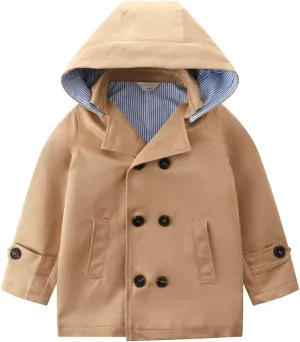 LJYH Toddler Boys Classic Buttons Peacoat Kids Hooded Toggle Dress Trench Coats