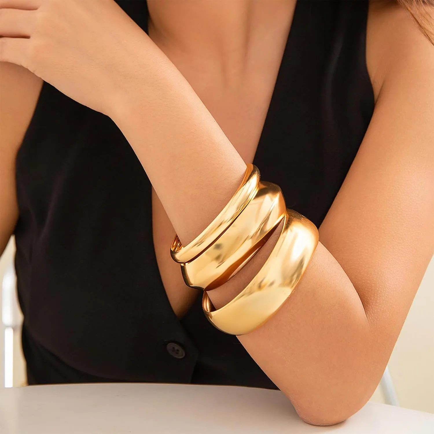 Long tiantian 2PCS Gold Bangles for Women Bangle Bracelets Chunky Bangles Bracelets Non Tarnish Gold/Silver Bracelet for Women Trendy Jewelry Gifts