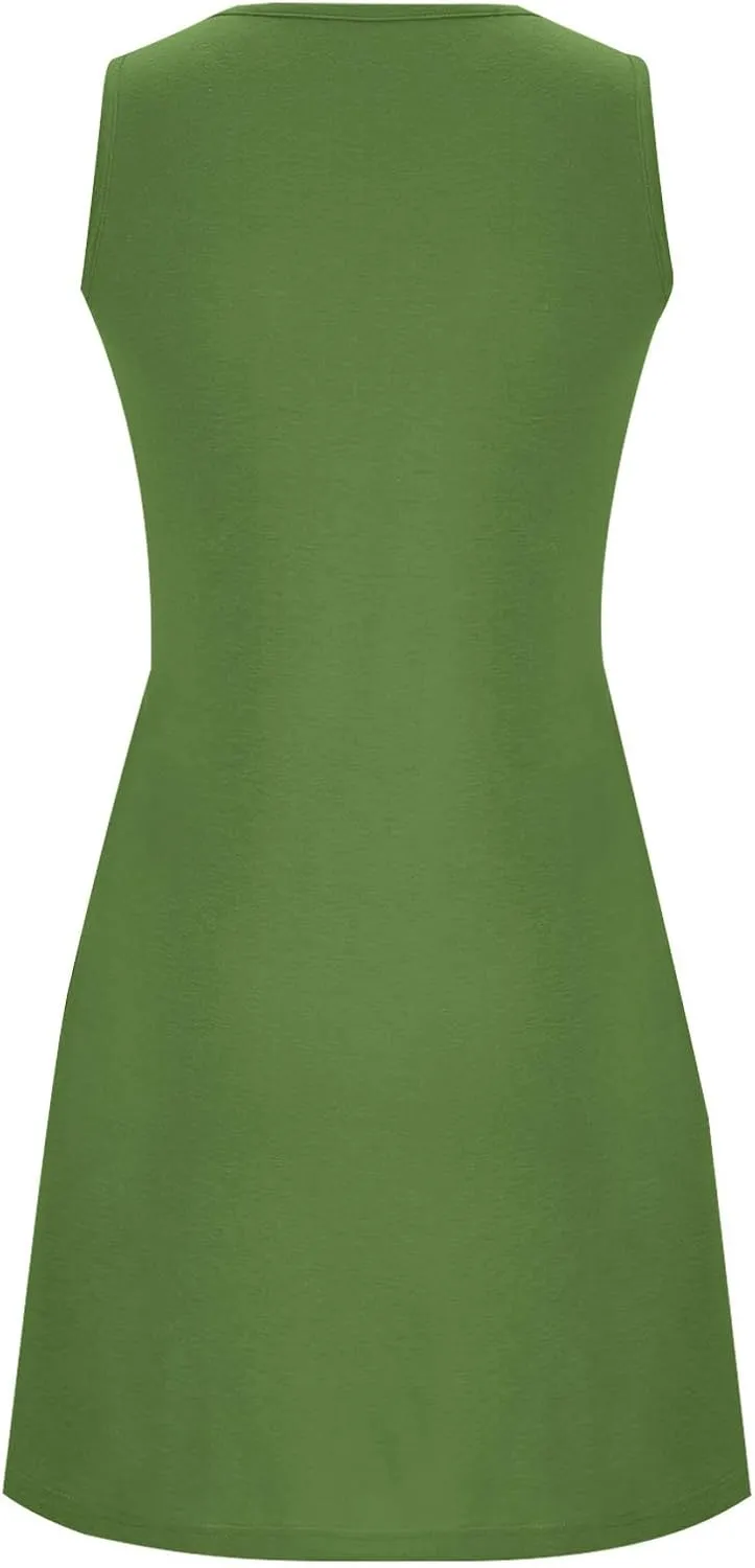 Lpmadey Women Nightgown with Pockets Sleep Shirts Sleeveless Sleepwear Pleated Front Nightshirt Soft Round Neck Nightdress