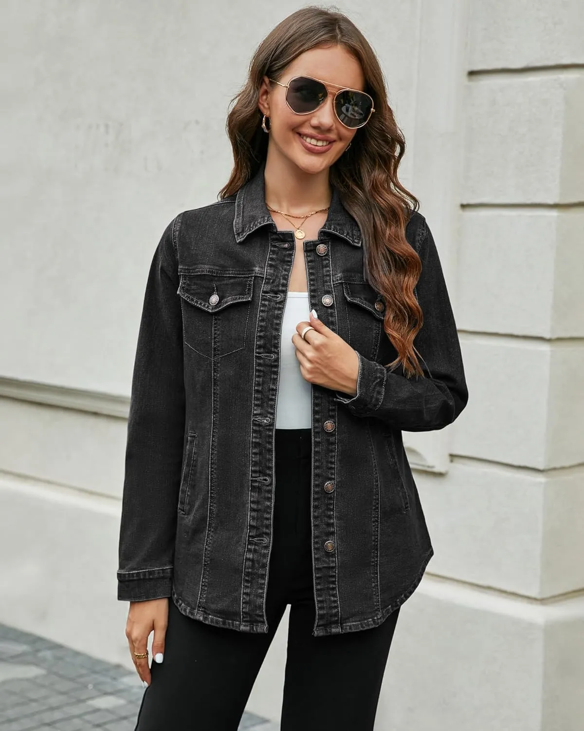 luvamia 2025 Jean Jackets for Women Fashion Denim Jacket Western Oversized Shacket Jacket Button Up with Pockets