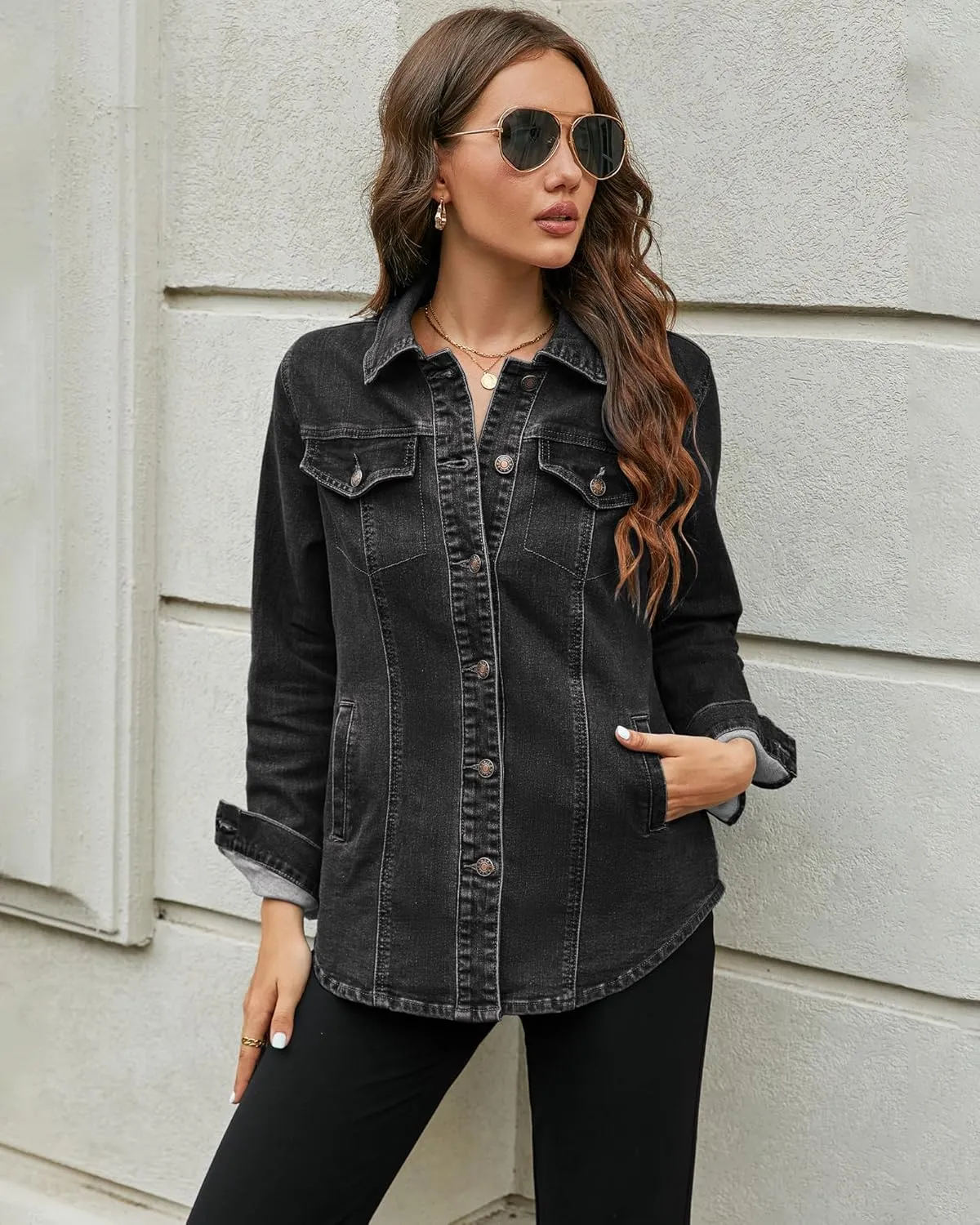 luvamia 2025 Jean Jackets for Women Fashion Denim Jacket Western Oversized Shacket Jacket Button Up with Pockets