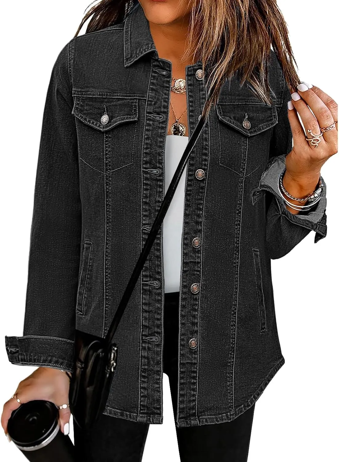 luvamia 2025 Jean Jackets for Women Fashion Denim Jacket Western Oversized Shacket Jacket Button Up with Pockets