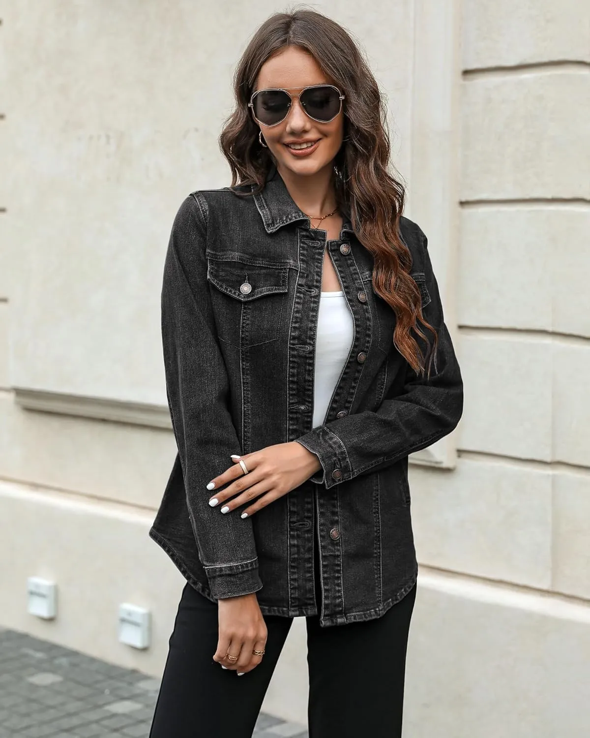 luvamia 2025 Jean Jackets for Women Fashion Denim Jacket Western Oversized Shacket Jacket Button Up with Pockets
