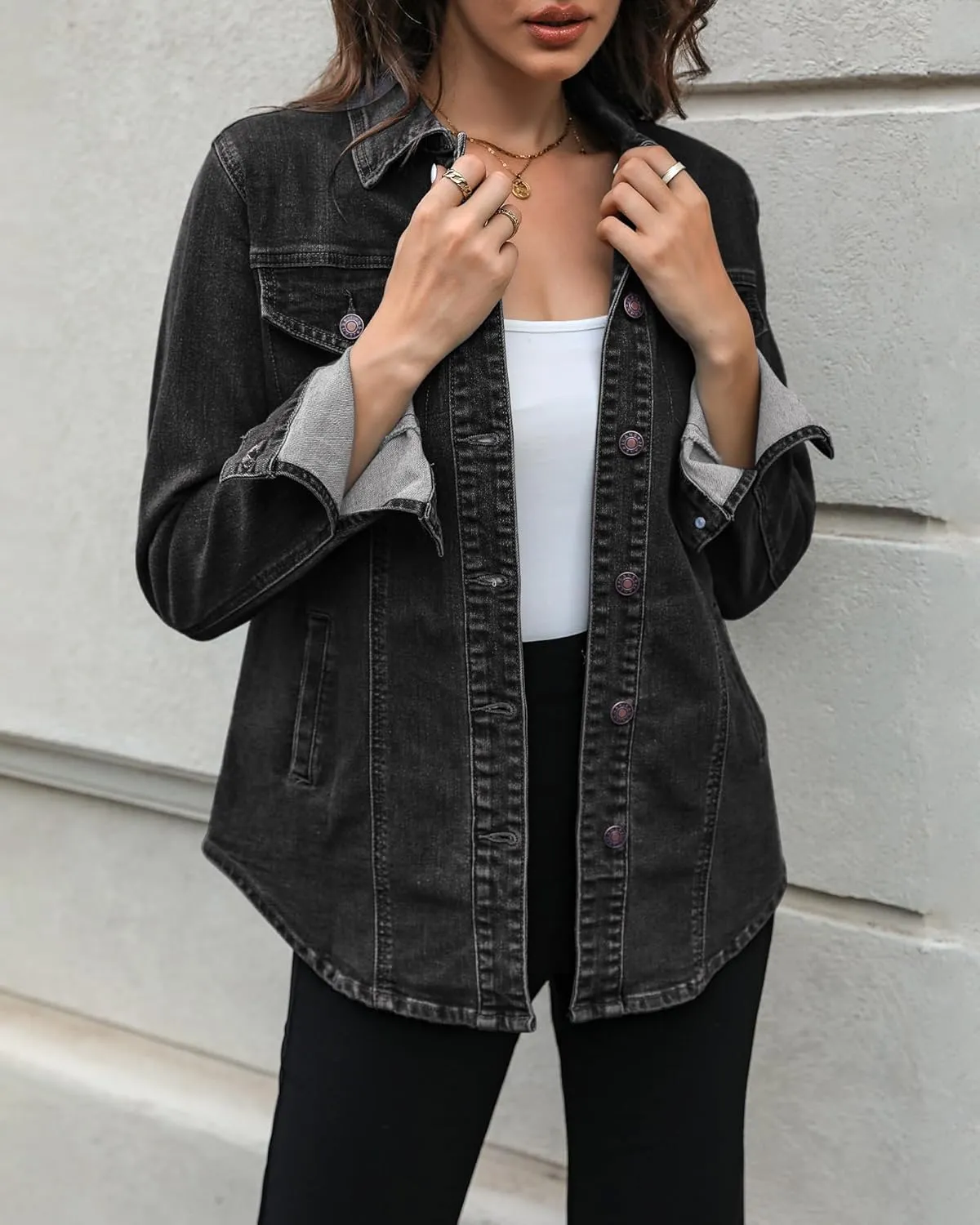 luvamia 2025 Jean Jackets for Women Fashion Denim Jacket Western Oversized Shacket Jacket Button Up with Pockets