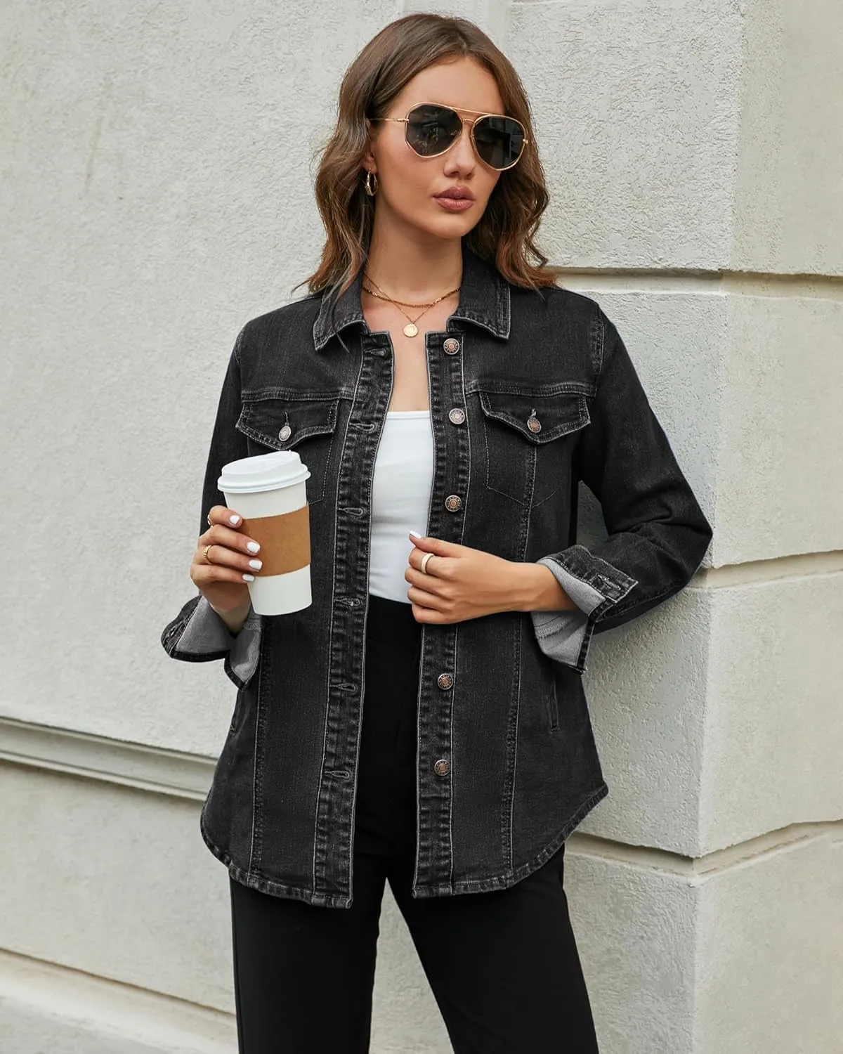 luvamia 2025 Jean Jackets for Women Fashion Denim Jacket Western Oversized Shacket Jacket Button Up with Pockets