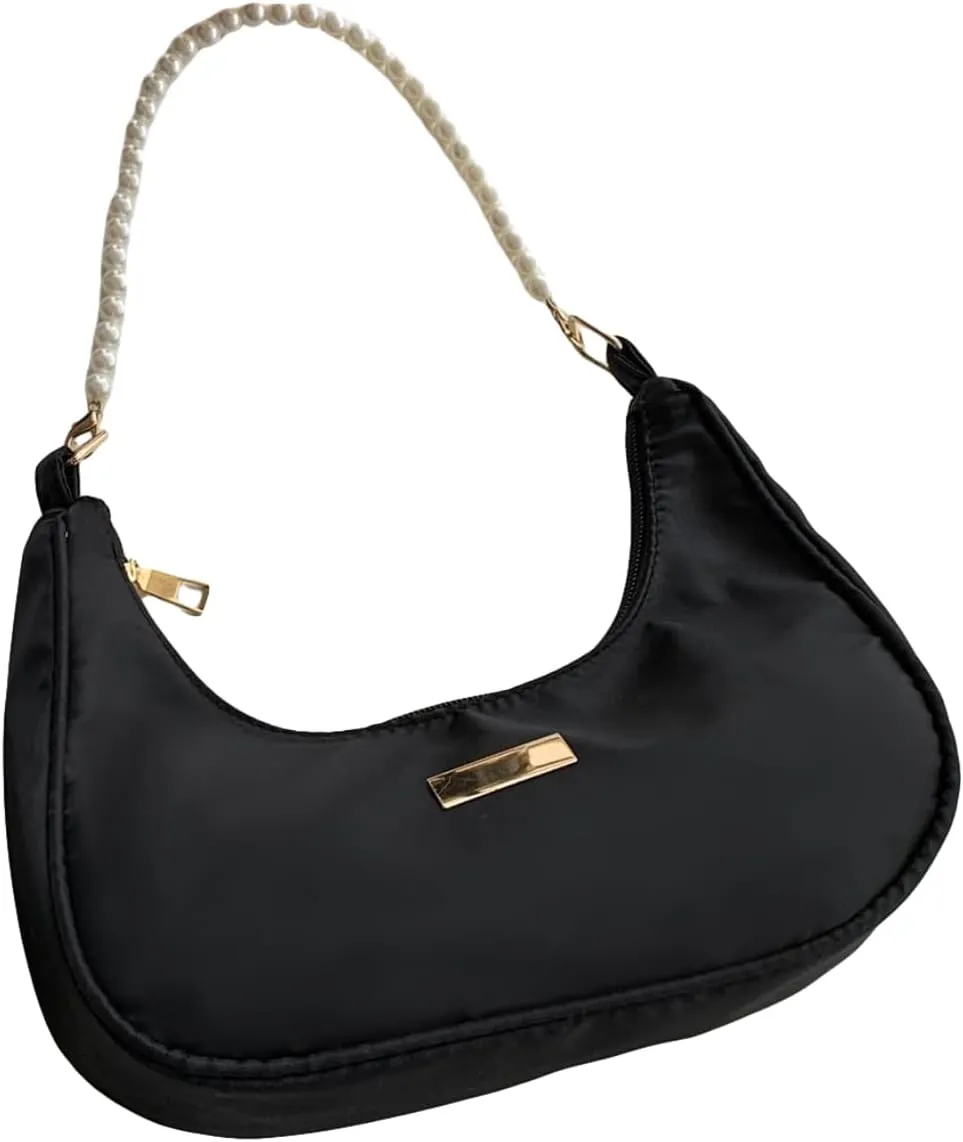 MakeMeChic Women's Metallic Pearl Beaded Ruched Single Strap Shoulder Handbags Hobo Bags