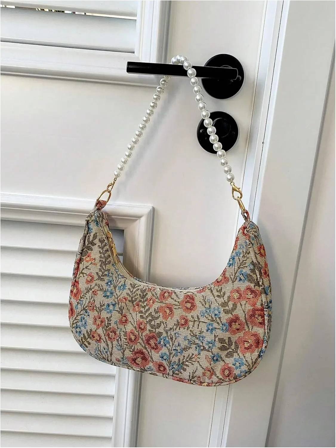 MakeMeChic Women's Metallic Pearl Beaded Ruched Single Strap Shoulder Handbags Hobo Bags