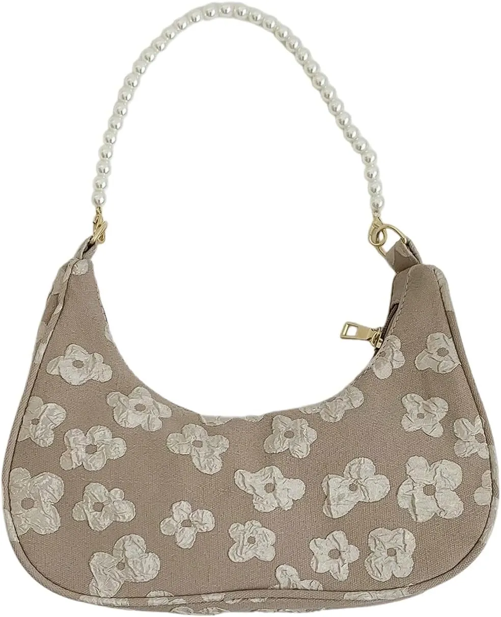 MakeMeChic Women's Metallic Pearl Beaded Ruched Single Strap Shoulder Handbags Hobo Bags