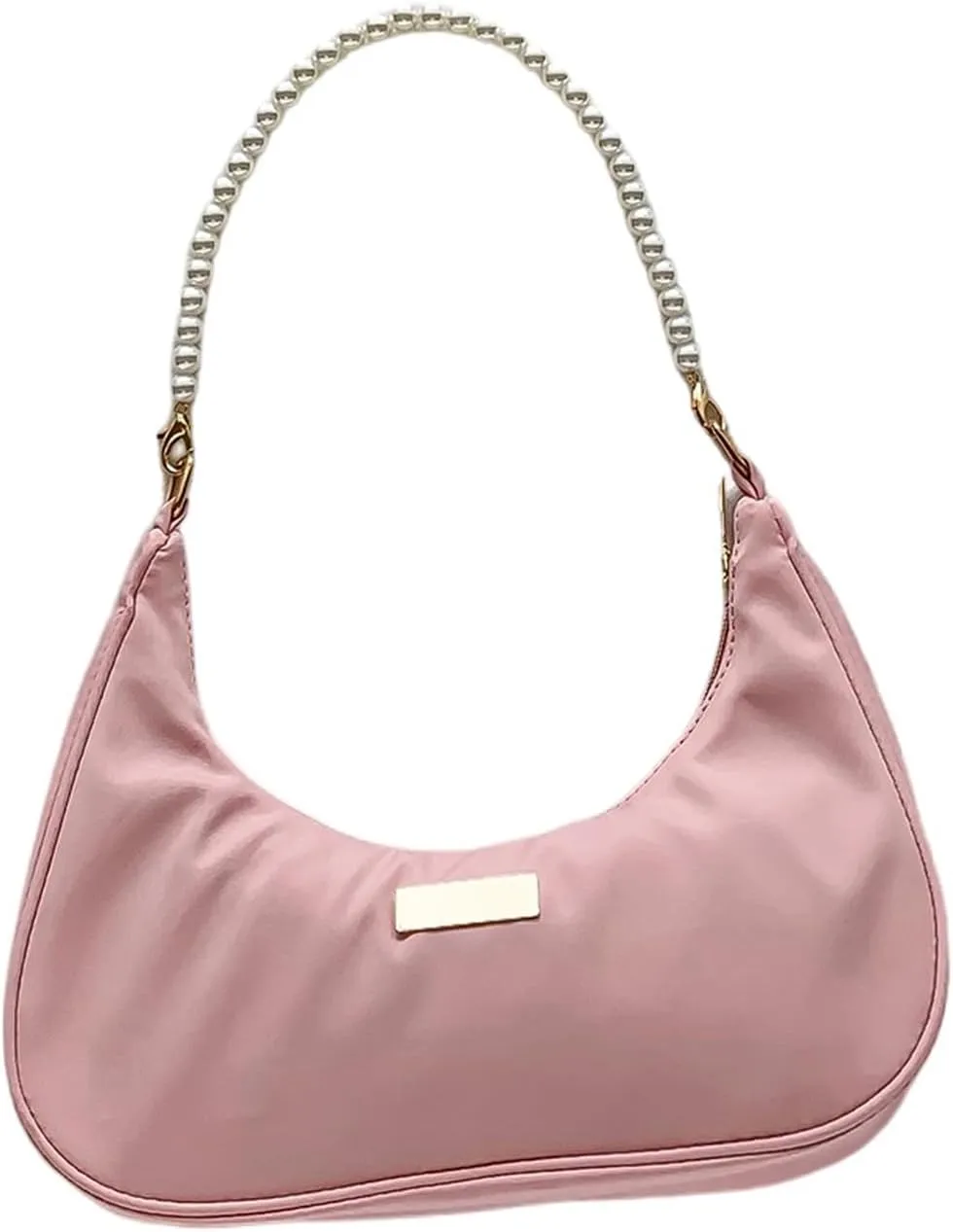 MakeMeChic Women's Metallic Pearl Beaded Ruched Single Strap Shoulder Handbags Hobo Bags