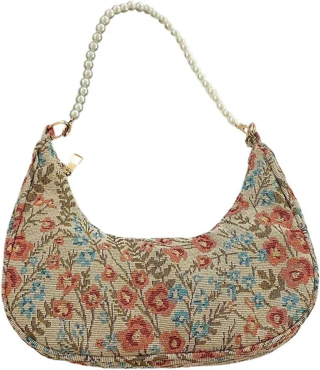 MakeMeChic Women's Metallic Pearl Beaded Ruched Single Strap Shoulder Handbags Hobo Bags