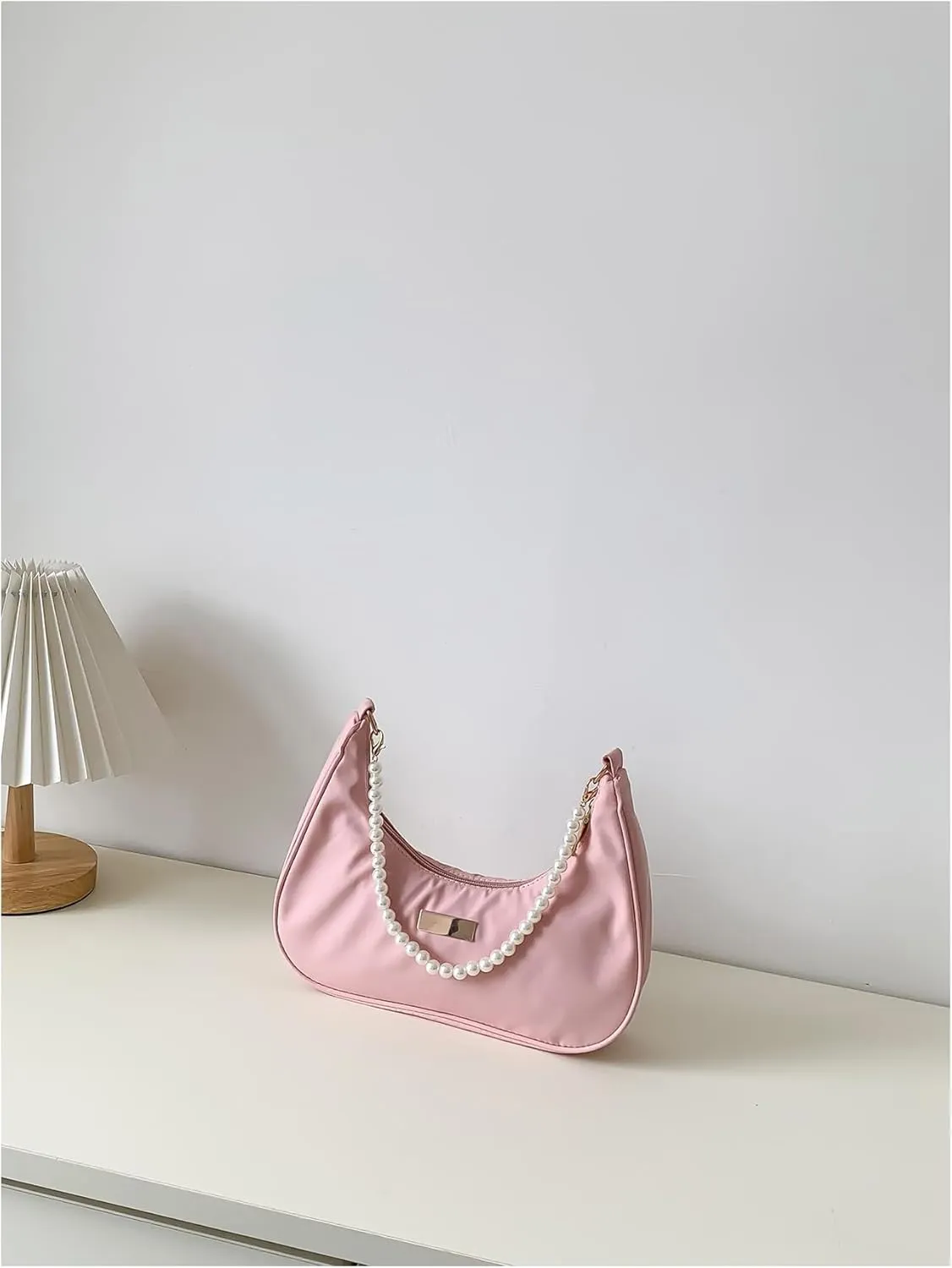 MakeMeChic Women's Metallic Pearl Beaded Ruched Single Strap Shoulder Handbags Hobo Bags