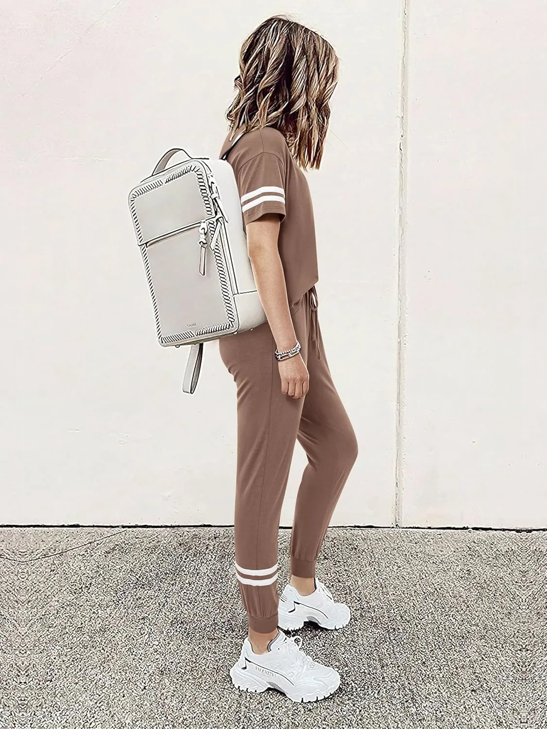 MASCOMODA 2 Piece Outfits for Women 2025 Summer Casual Quarter Zip Short Sleeve Tops Long Pants Tracksuit Jogger Lounge Sets