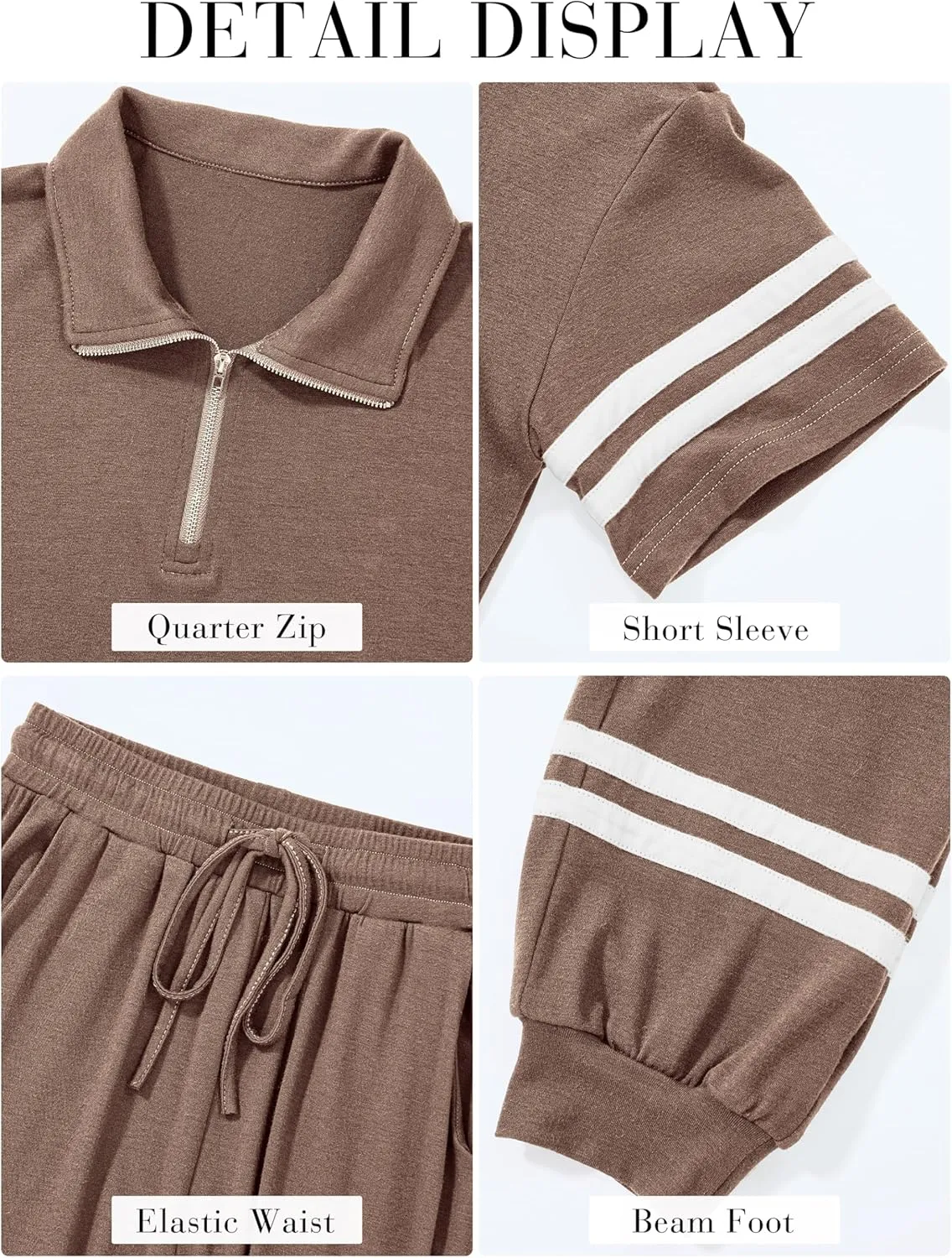 MASCOMODA 2 Piece Outfits for Women 2025 Summer Casual Quarter Zip Short Sleeve Tops Long Pants Tracksuit Jogger Lounge Sets