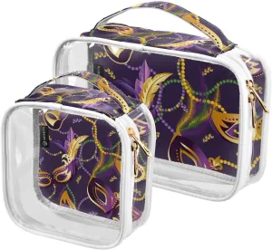 Masks Feathers 2 Pieces Clear Makeup Cosmetic Bags for Traveling Vacation Organizing, Toiletry Bags for Women Men, PVC Waterproof Travel Organizer