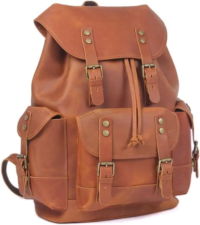 Men Leather Briefcase Retro Large Capacity Shoulder Bag Backpack Backpack Crazy Horse Leather Travel Bag Biker