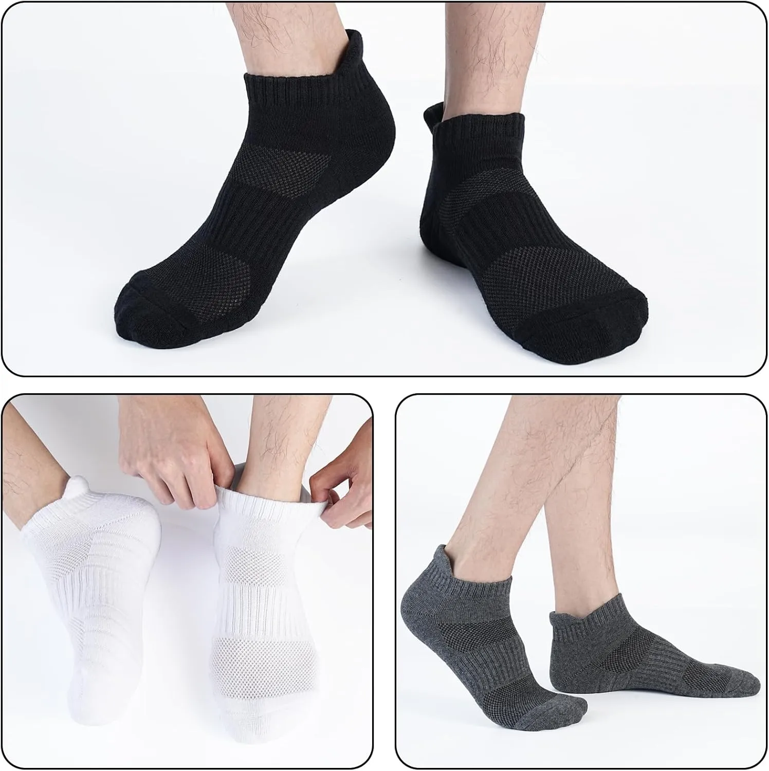 Mens 100% Cotton Ankel Socks, Athletic Cushioned Performance Running Moisture Wicking Breathable socks